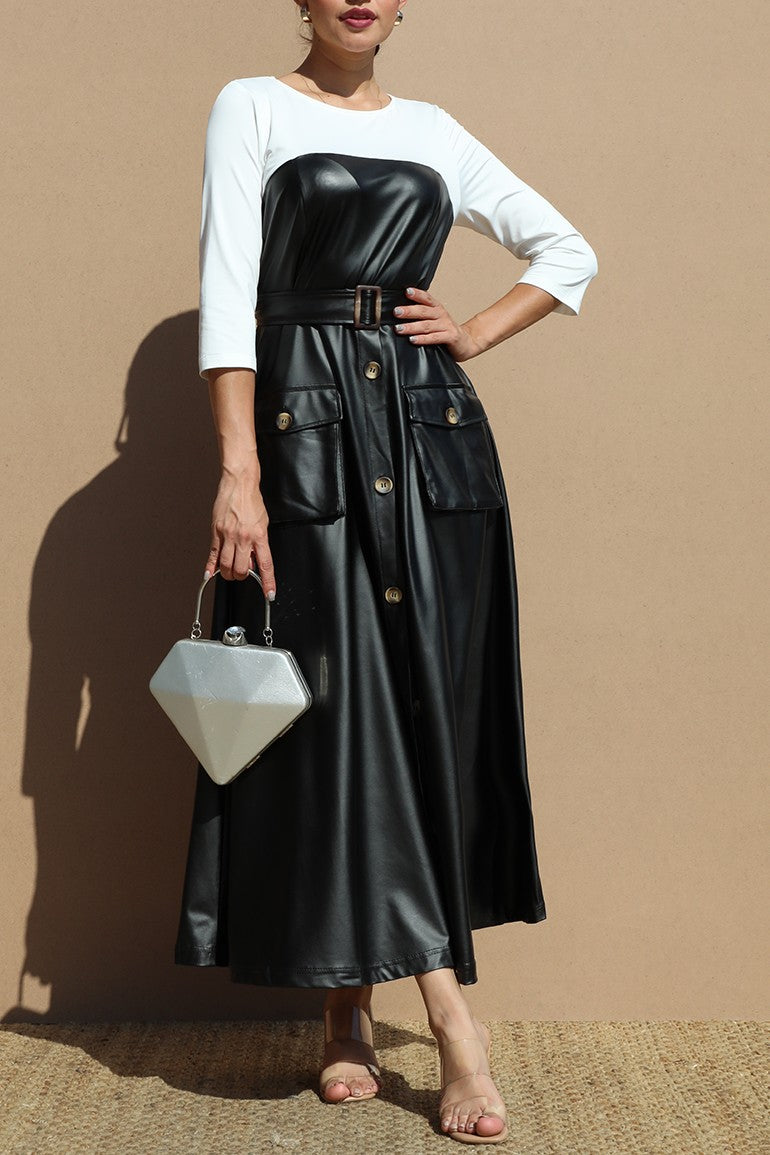 Women's Faux Leather Long Dress