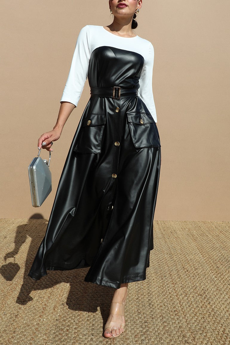 Women's Faux Leather Long Dress