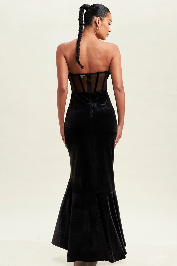 Women's Black Velvet Strapless Dress