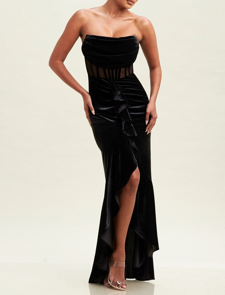 Women's Black Velvet Strapless Dress