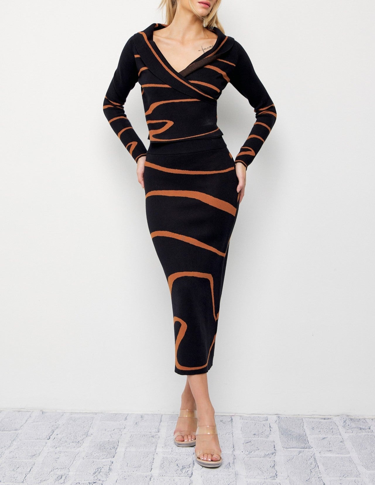Women's Knit off the shoulder midi 2pc skirt set