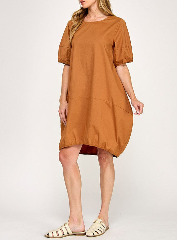Brown Bubble Hem Mini Dress (Camel)