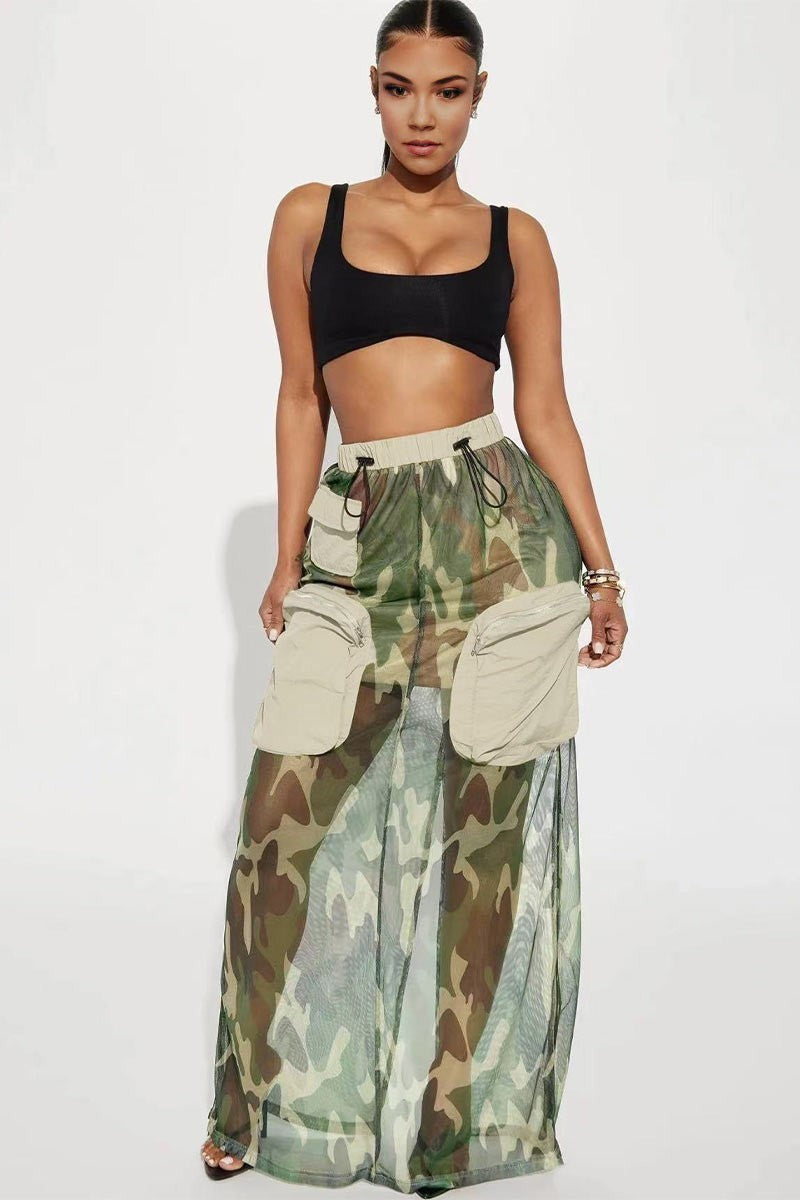 Women's Camo Mesh Long Skirt