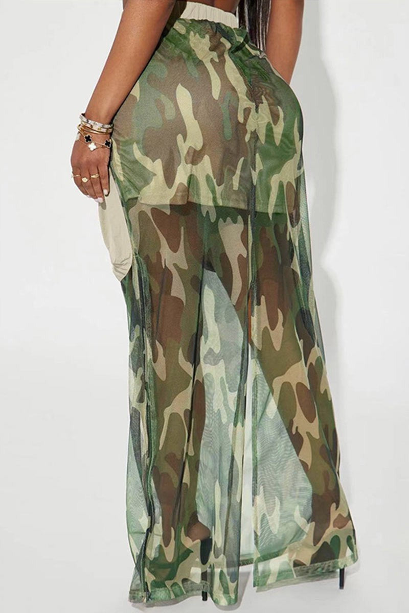 Women's Camo Mesh Long Skirt