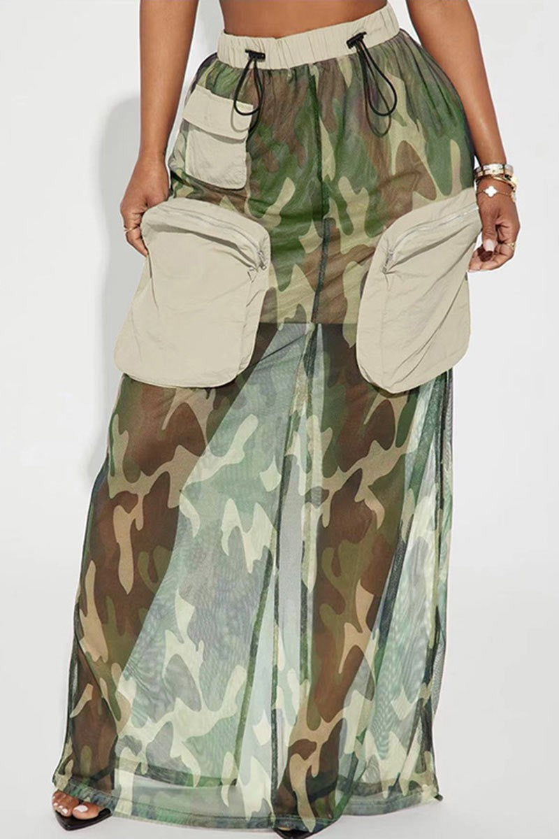 Women's Camo Mesh Long Skirt