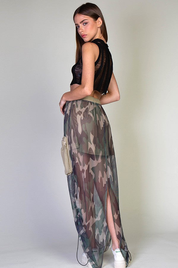 Women's Camo Mesh Long Skirt