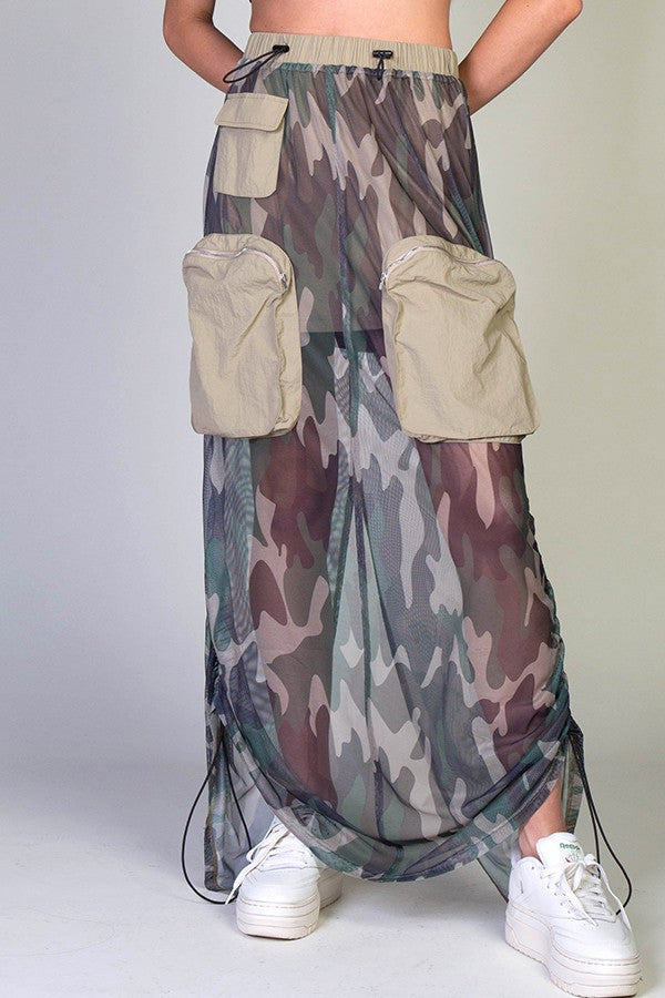 Women's Camo Mesh Long Skirt