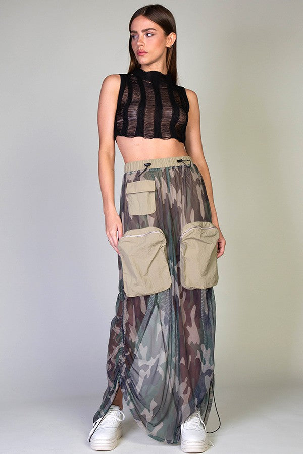 Women's Camo Mesh Long Skirt