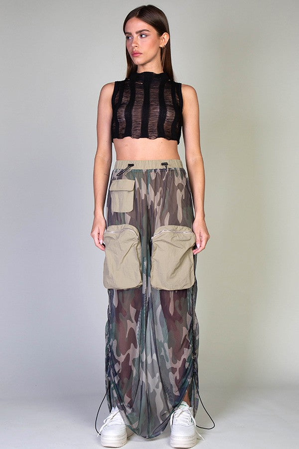 Women's Camo Mesh Long Skirt