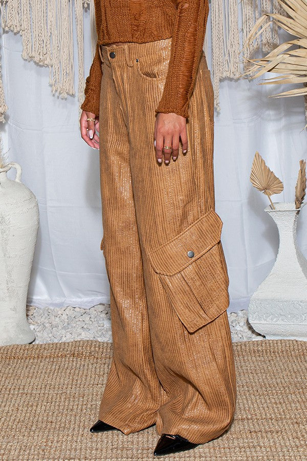 Women's Faux Corduroy Cargo Pants