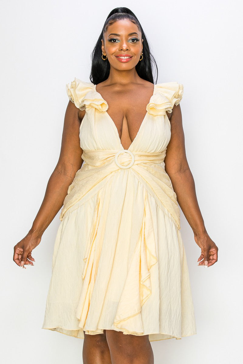 Cream ruffle plus size dress