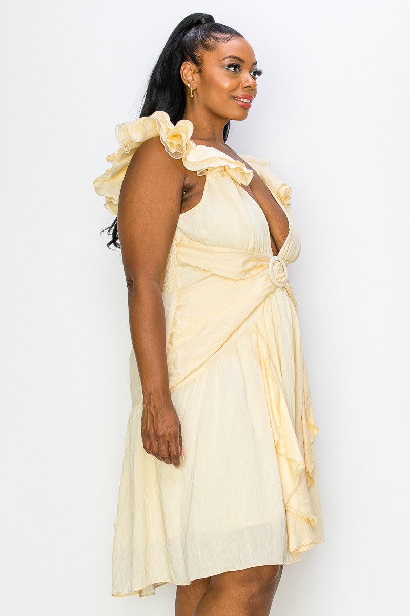 Cream ruffle plus size dress