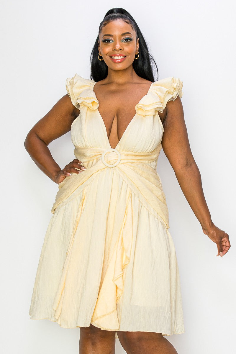 Cream ruffle plus size dress