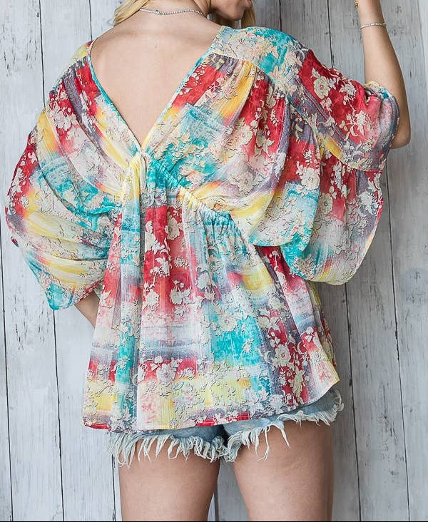 Dolman sleeve multi color top