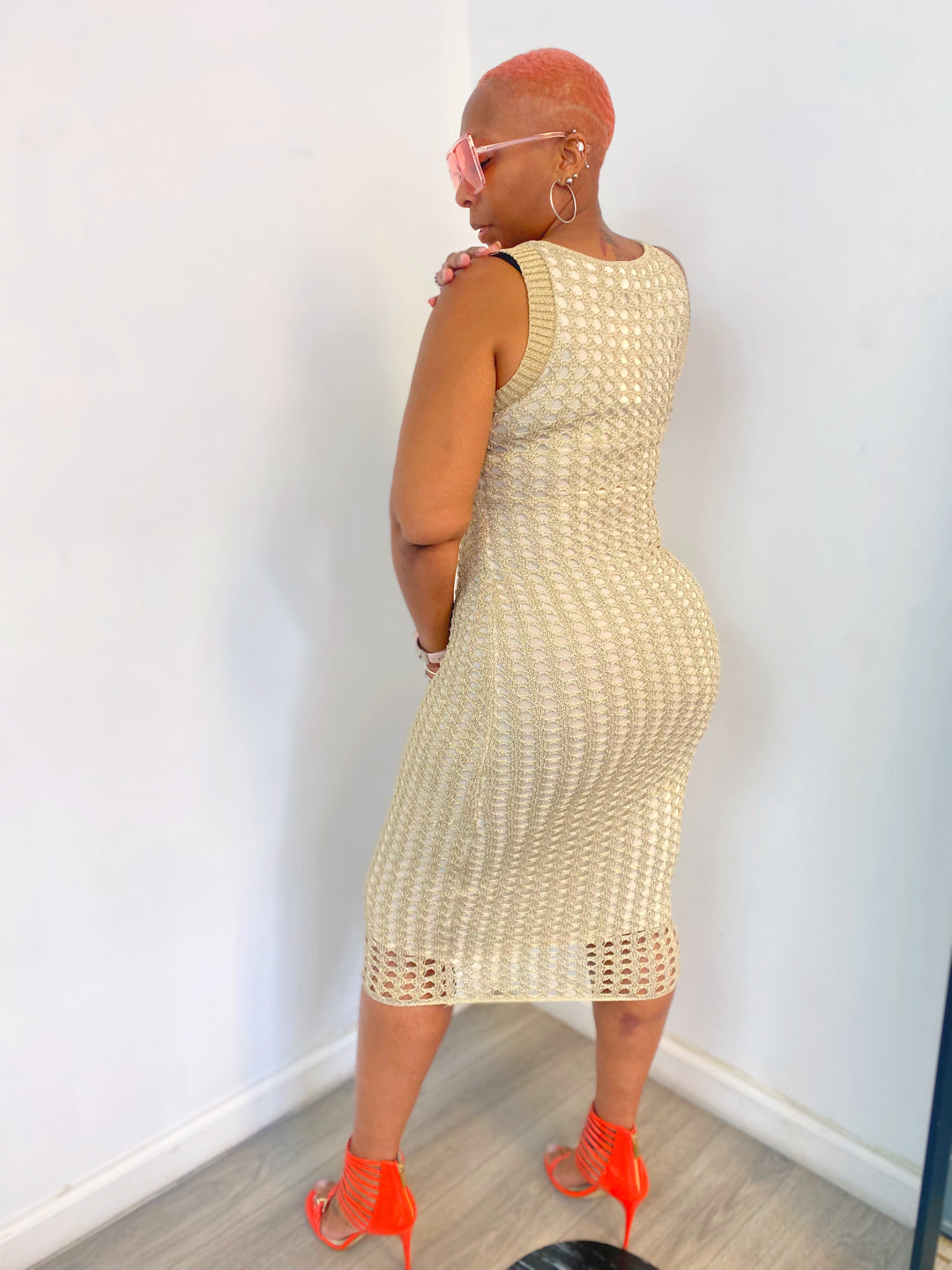 Women's Metallic net midi tank dress
