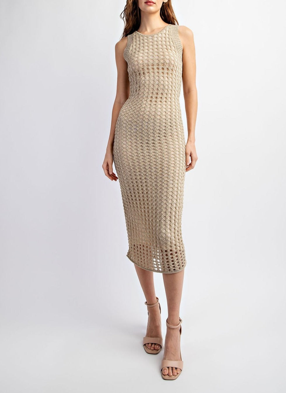 Women's Metallic net midi tank dress