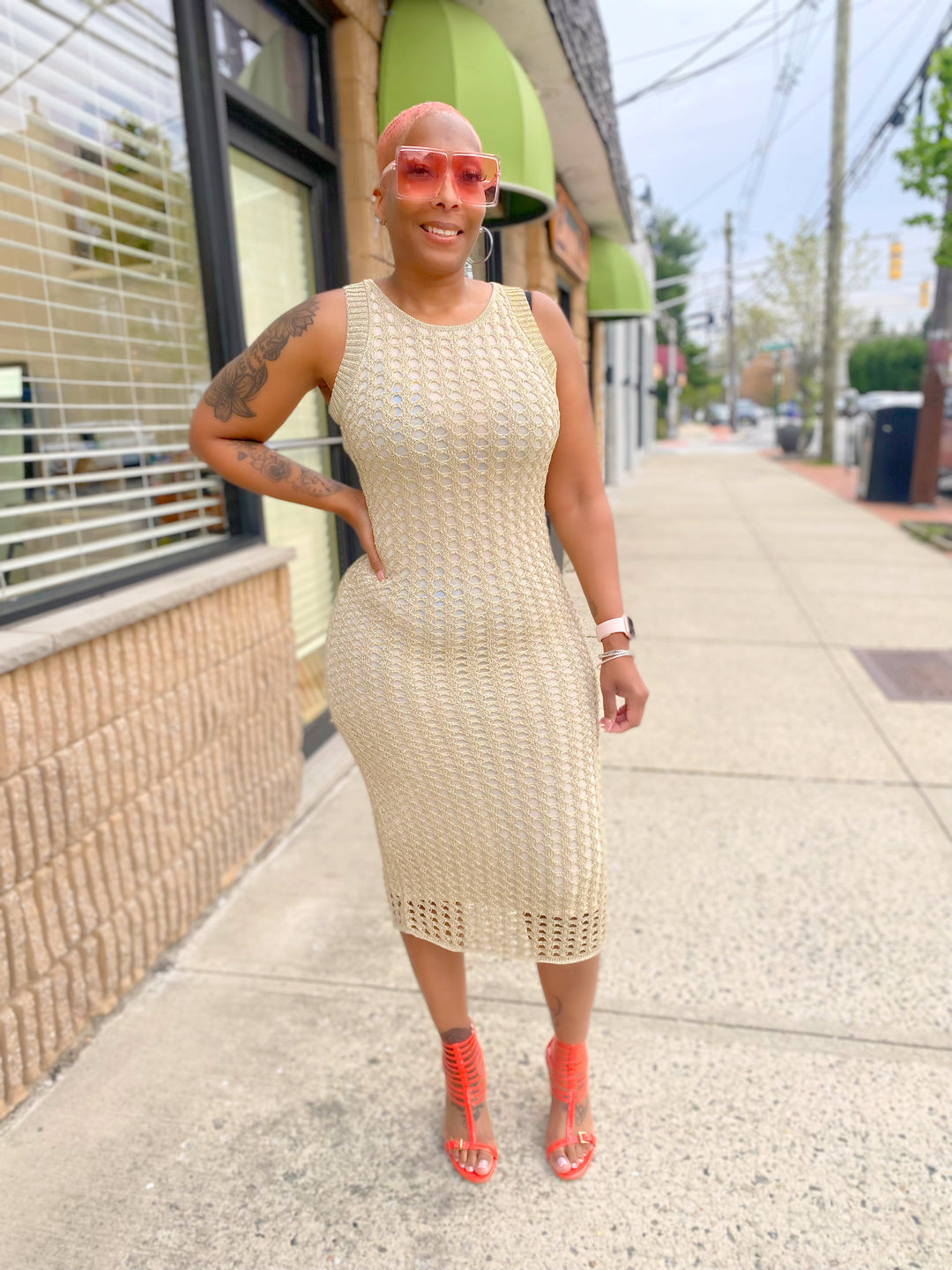 Women's Metallic net midi tank dress
