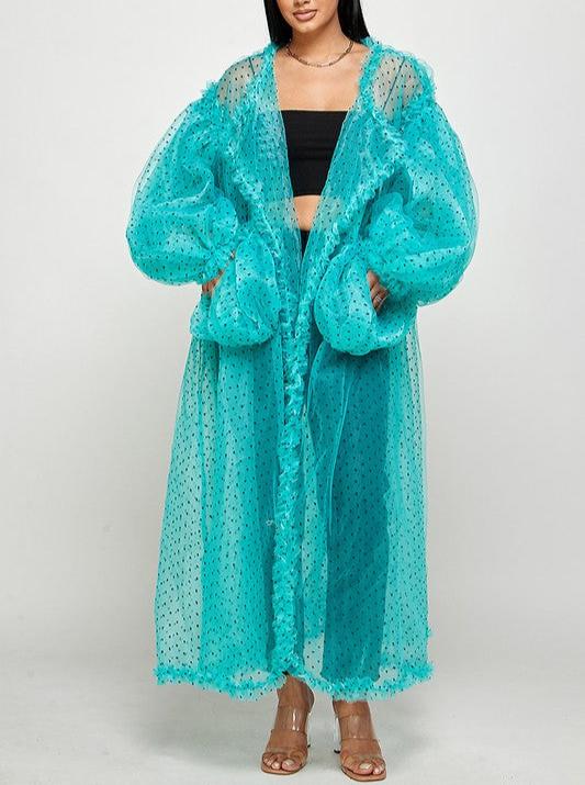 Teal Mesh polka dot cardigan