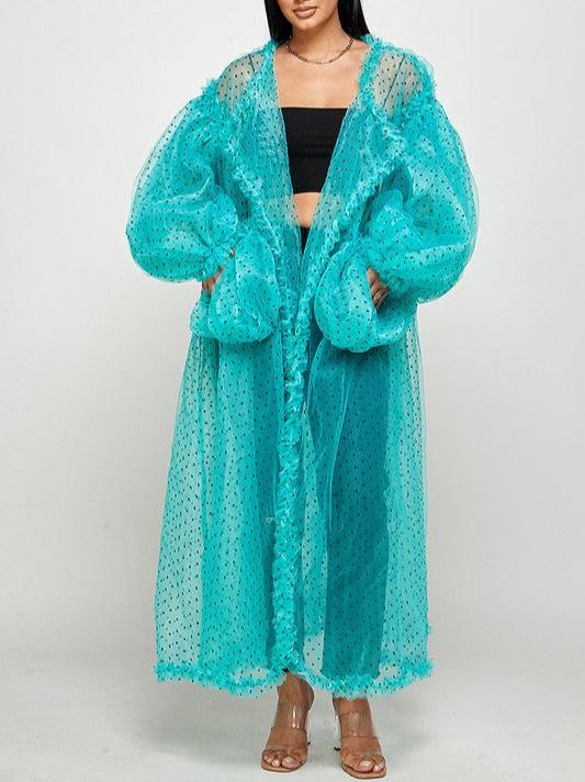 Teal Mesh polka dot cardigan