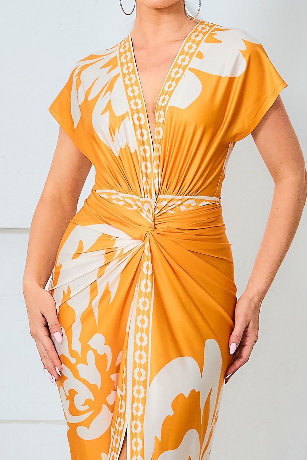 Mustard Yellow V-neck midi dress