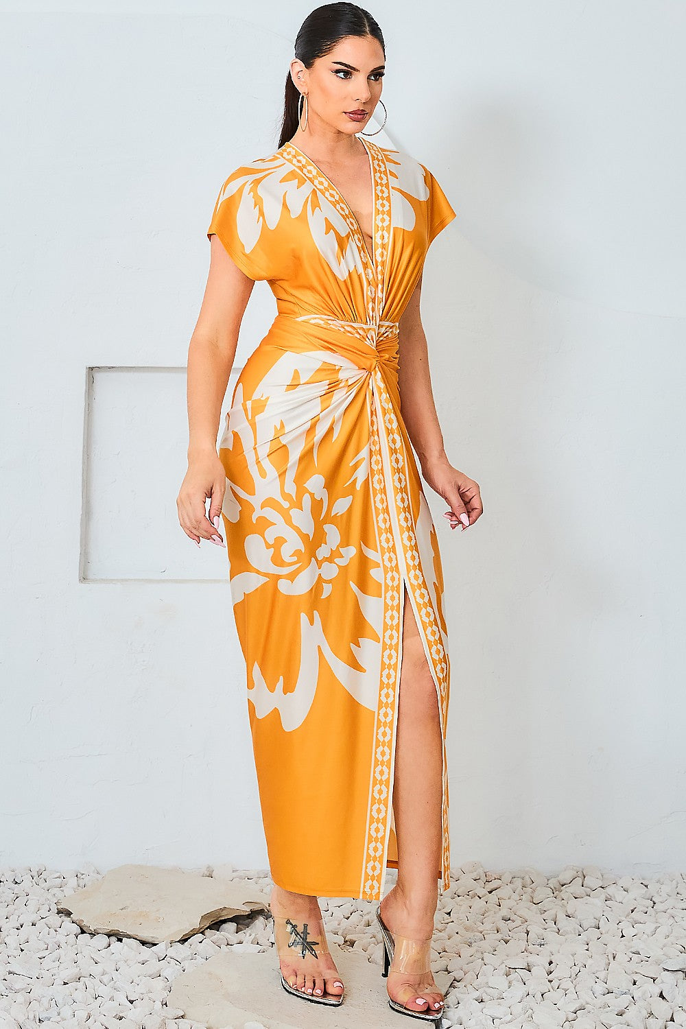Mustard Yellow V-neck midi dress