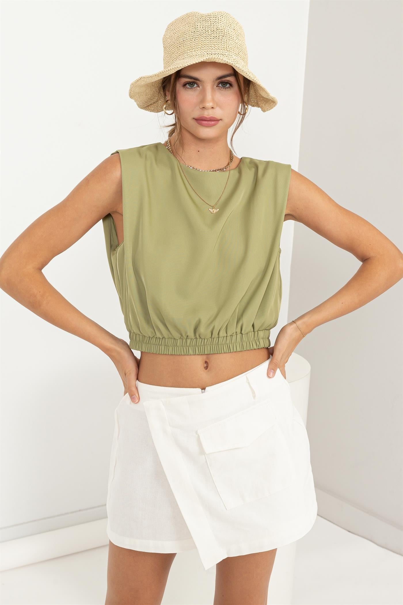 Women's Olive muscle crop top