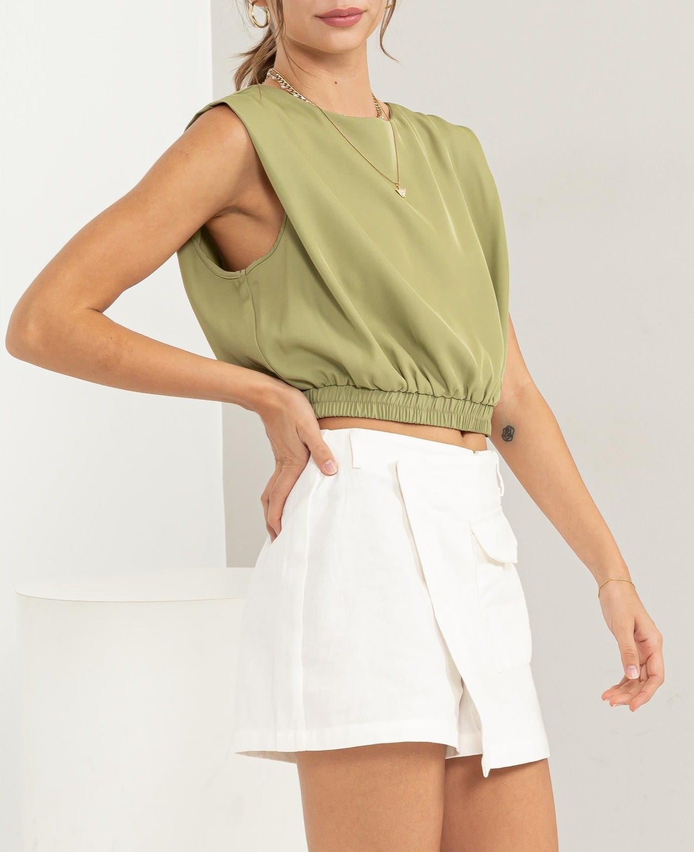 Women's Olive muscle crop top