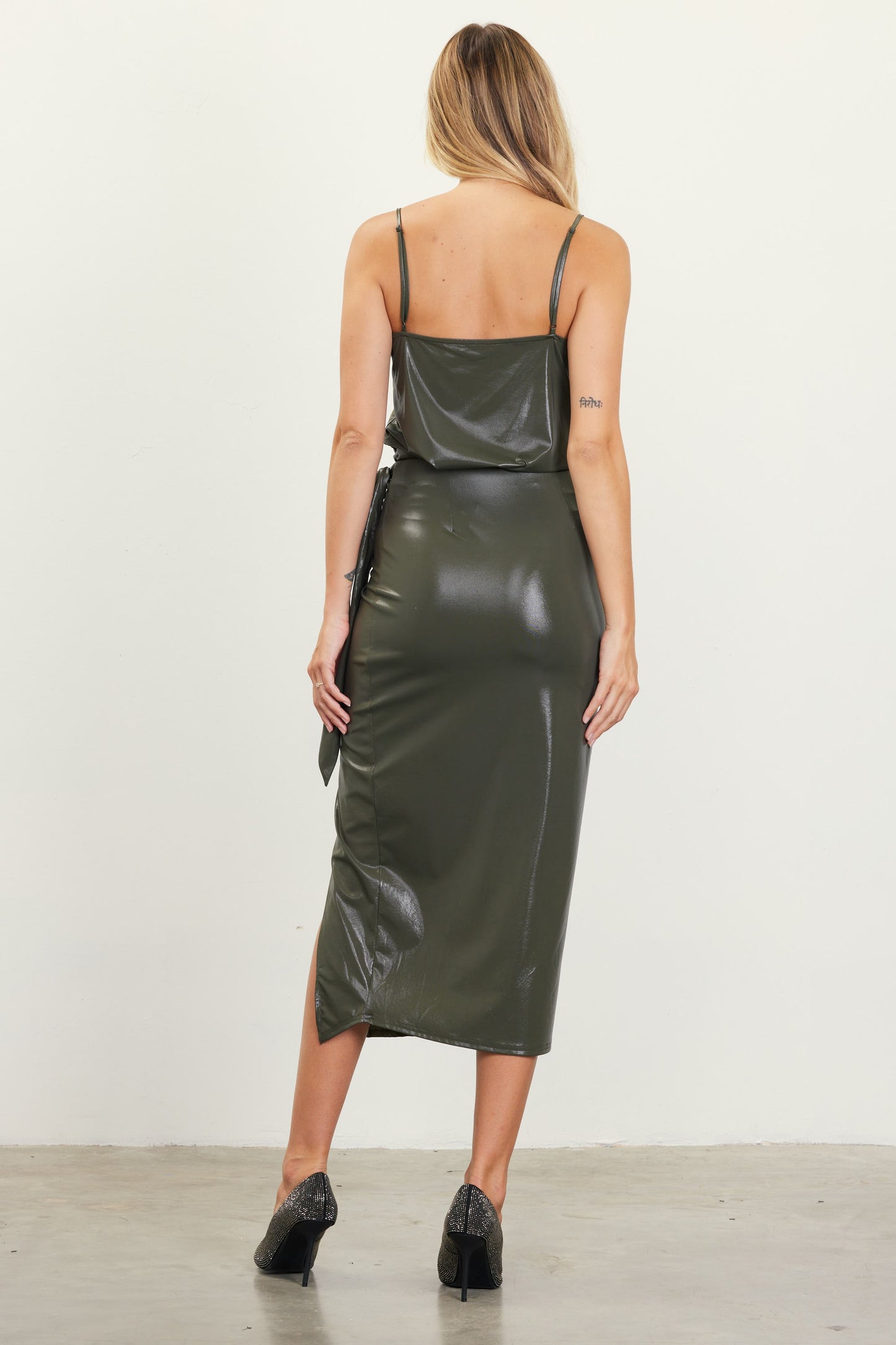 Women's Olive faux leather wrap skirt