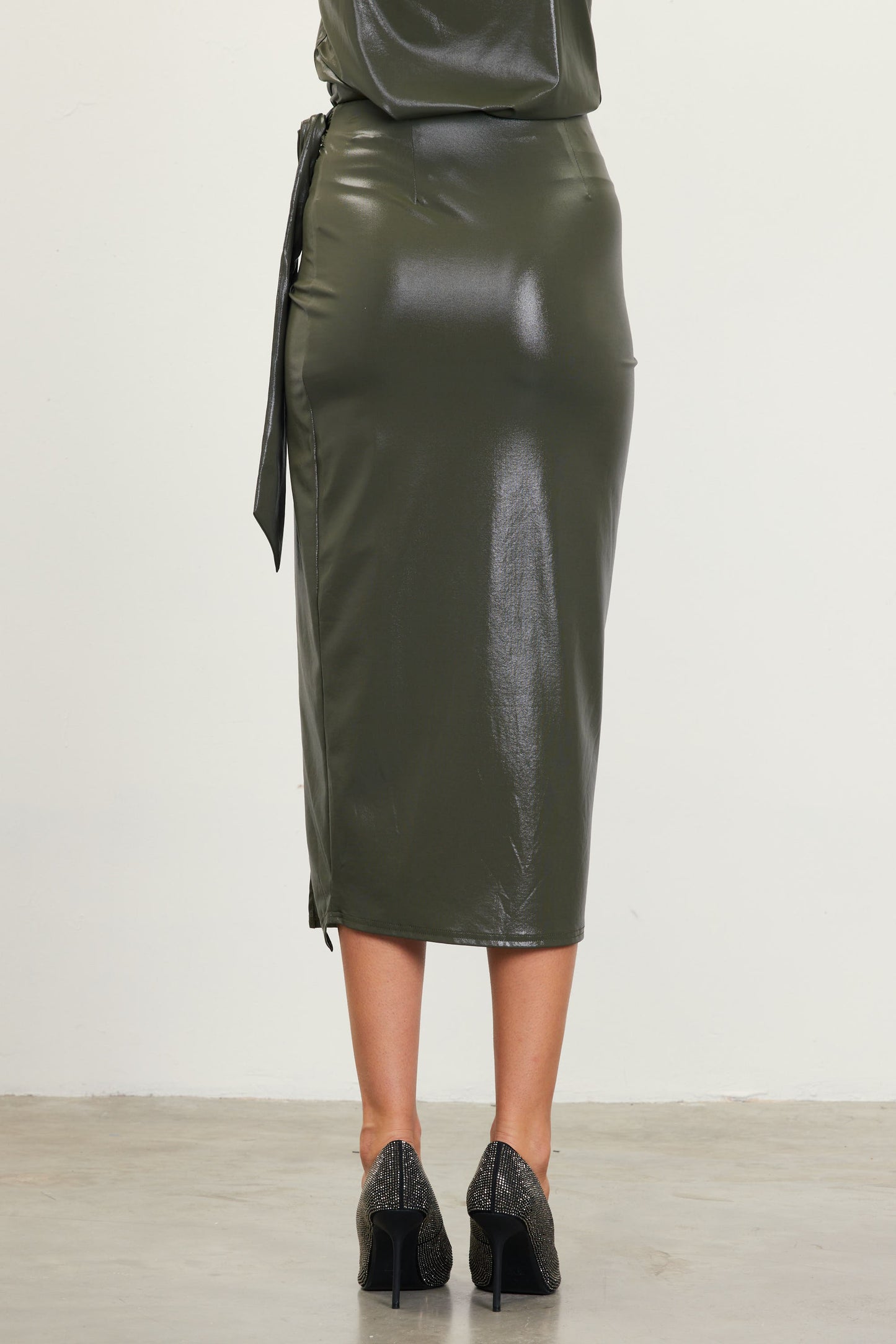 Women's Olive faux leather wrap skirt