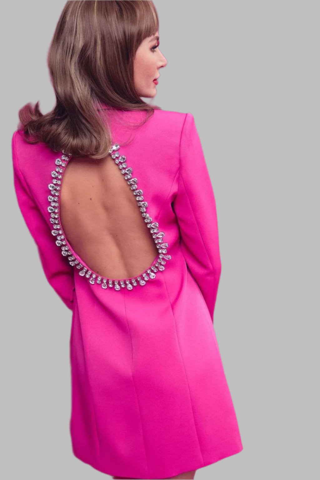 Pink Blazer Dress with jeweled cutout back