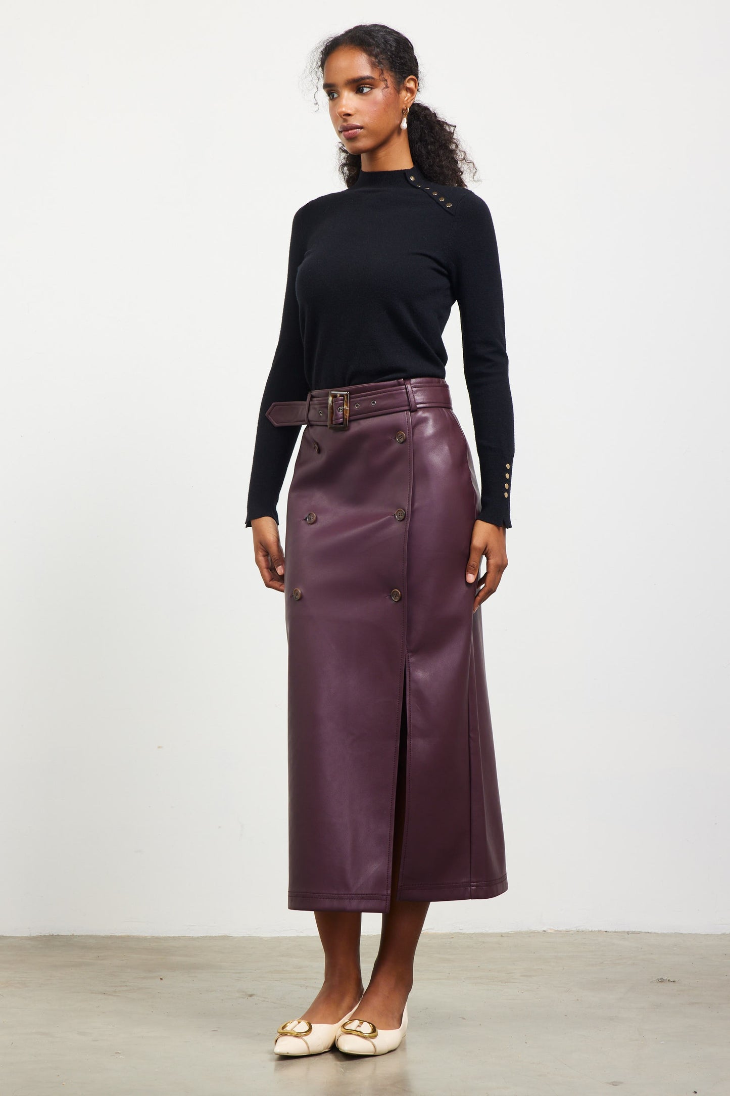 Women's Faux Leather Midi Skirt (Plus)