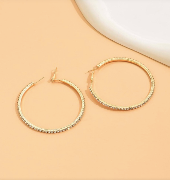 Women's Crystal Silver-gold large hoop earrings