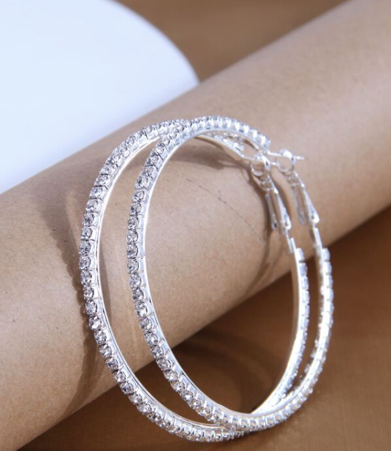 Women's Rhinestone Hoop Earrings (silver)