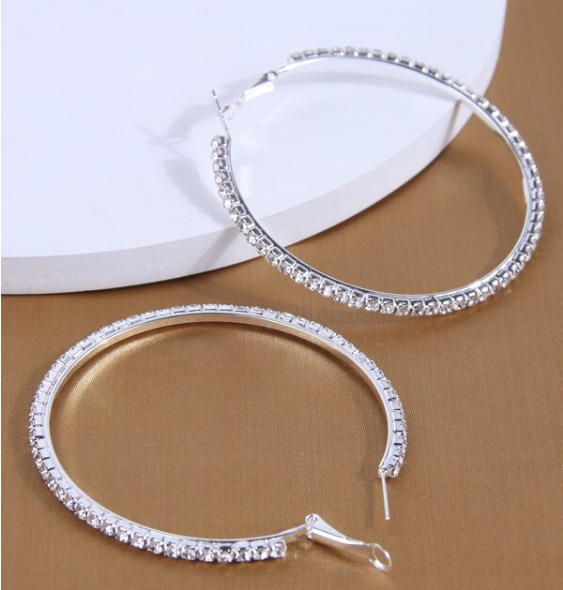 Women's Rhinestone Hoop Earrings (silver)