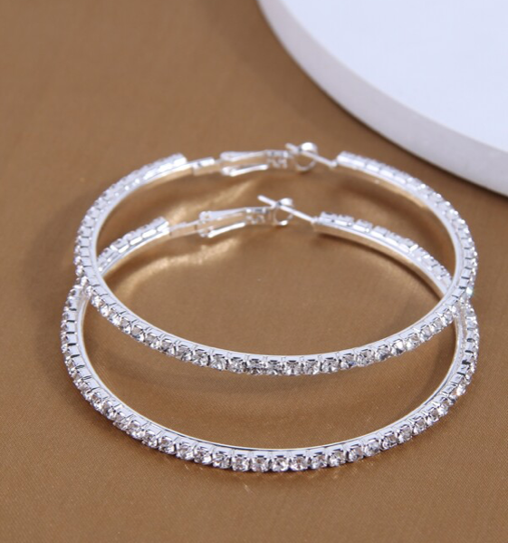 Women's Rhinestone Hoop Earrings (silver)