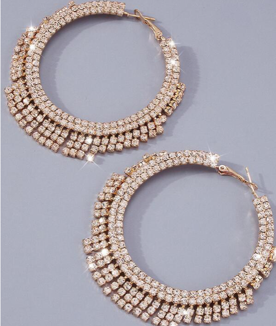 Women's Rhinestone Tassel Big Circle Dangle Earrings (gold)