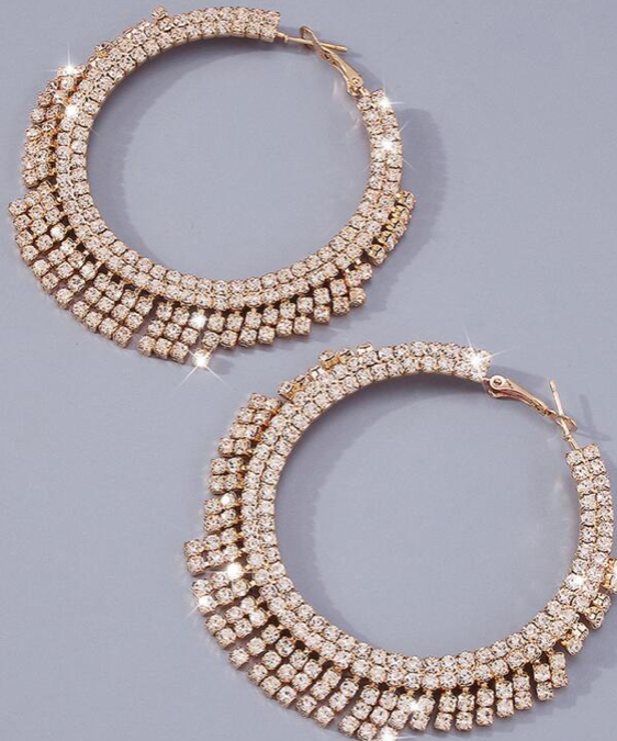 Women's Rhinestone Tassel Big Circle Dangle Earrings (gold)