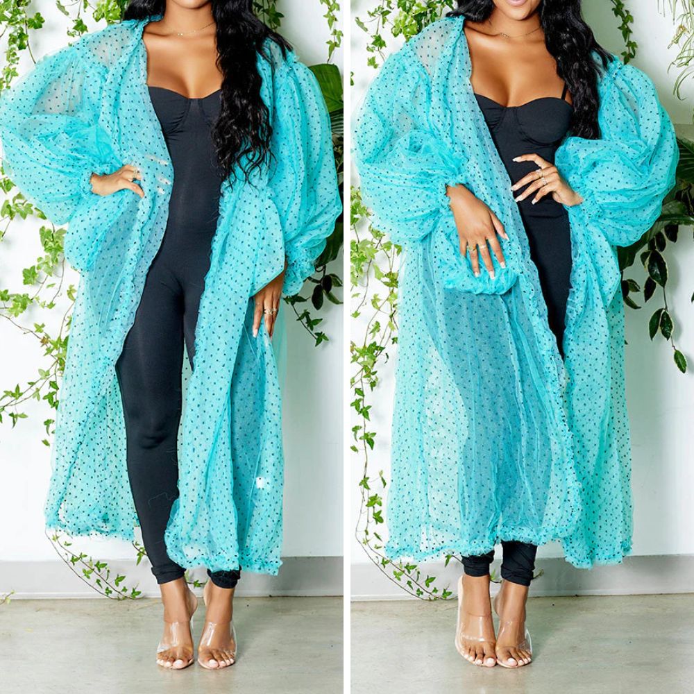 Teal Mesh polka dot cardigan
