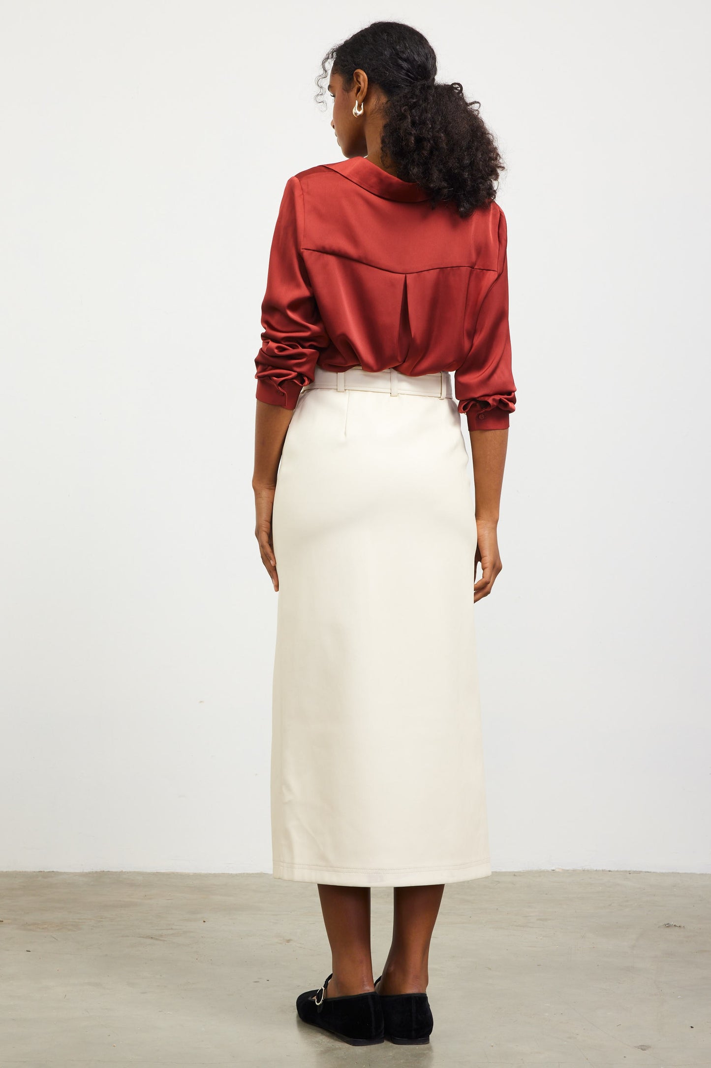 Women's Faux Leather Skirt (Cream)