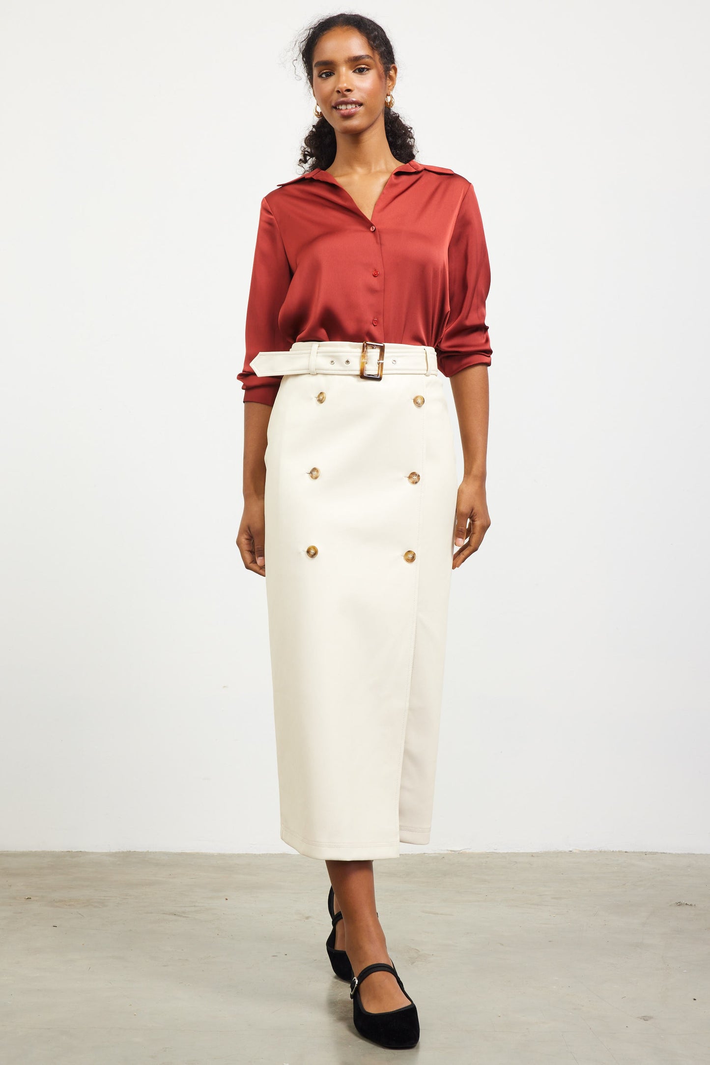 Women's Faux Leather Skirt (Cream)