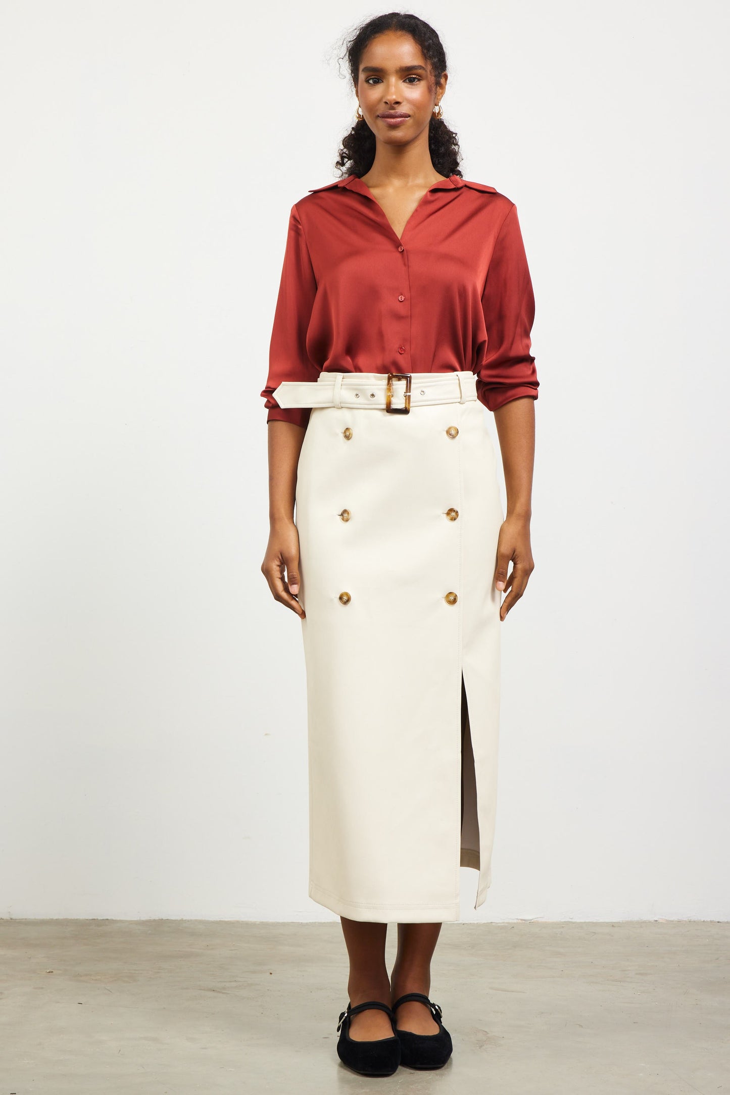 Women's Faux Leather Skirt (Cream)