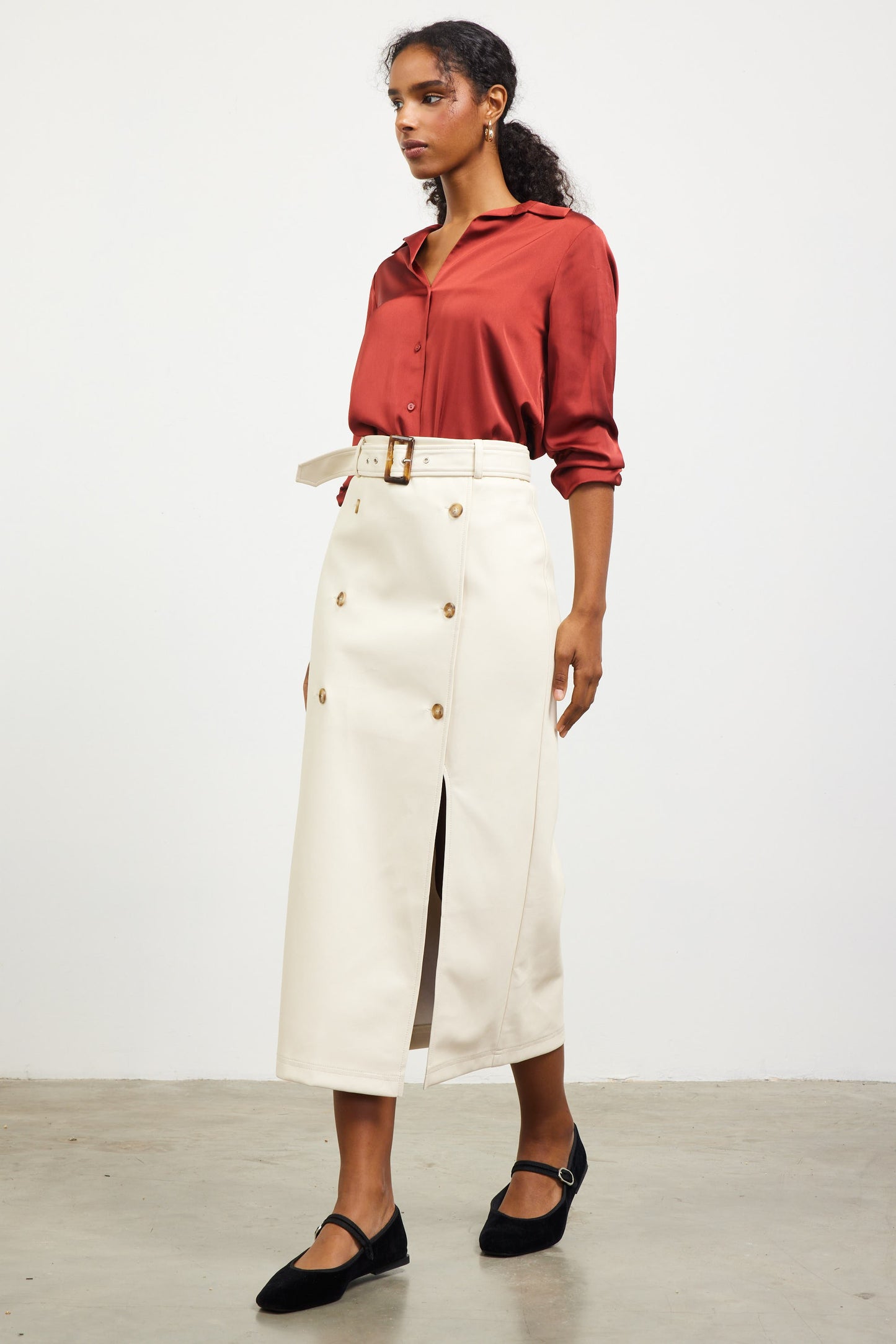 Women's Faux Leather Skirt (Cream)