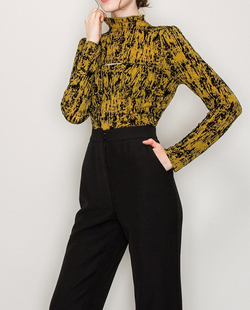 Women's long sleeve abstract print top
