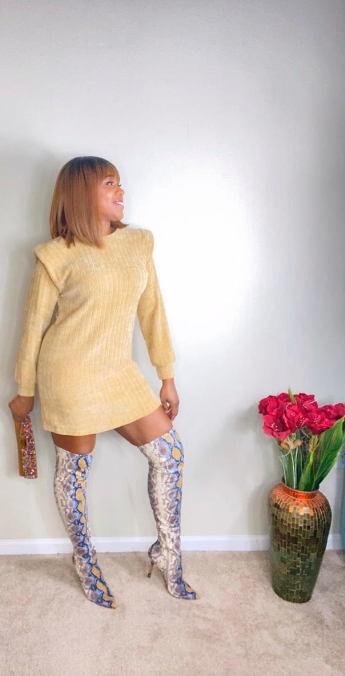 Shoulder pad chenille mini dress