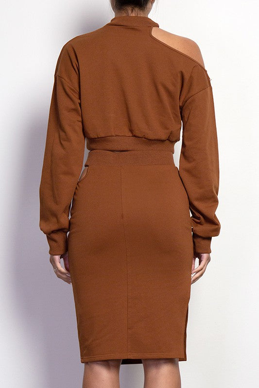 Brown 2pc matching skirt set