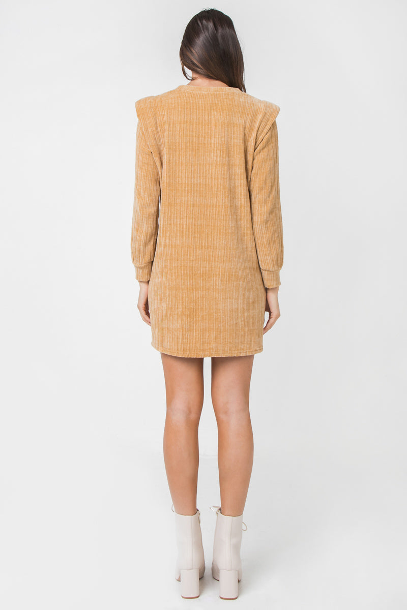Shoulder pad chenille mini dress