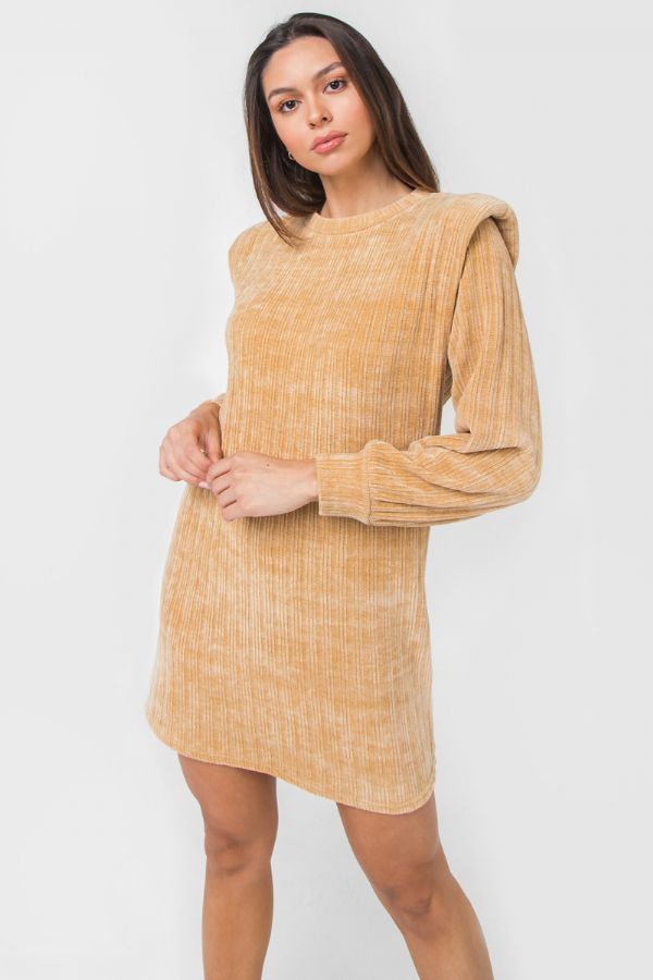 Shoulder pad chenille mini dress
