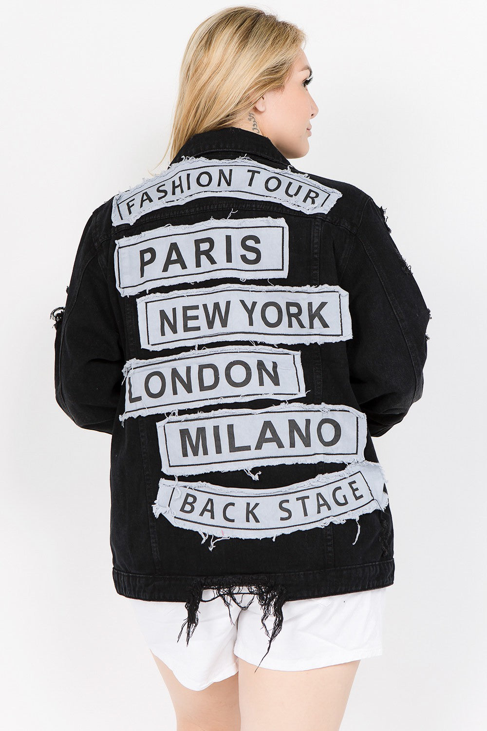 Women's Black Denim Distressed Fashion Tour Jacket