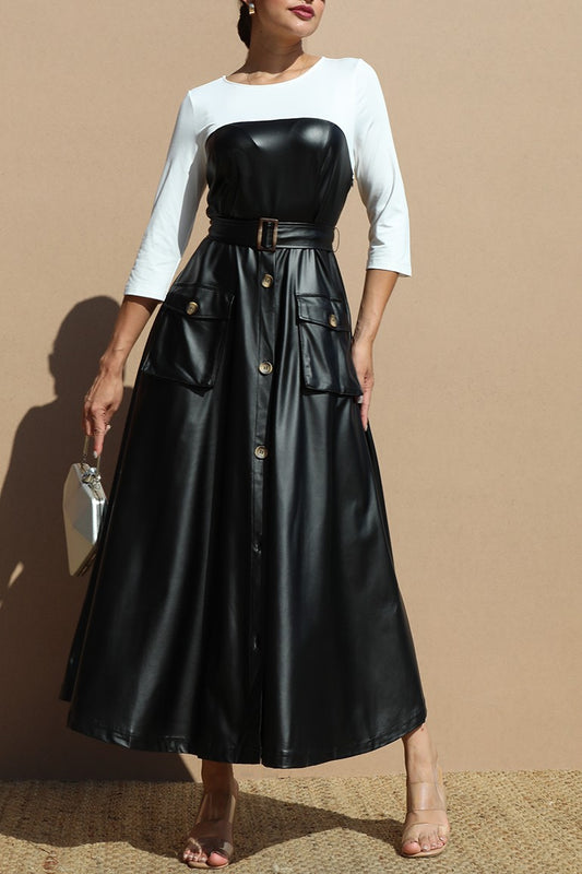 Women's Faux Leather Long Dress