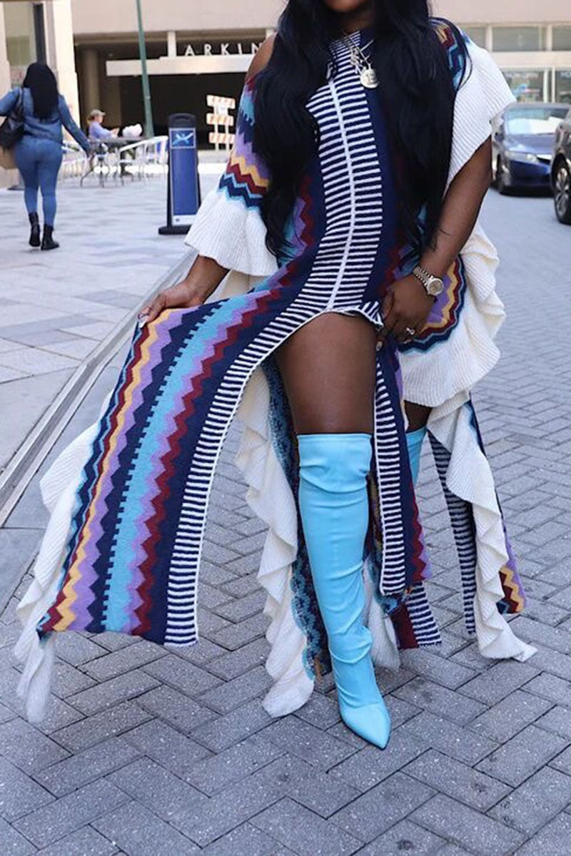 Ruffle Sweater Dress (Blue)